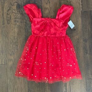 Red Dress with Starry Tulle Overlay